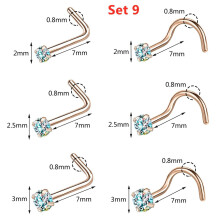 Stainless Steel Nose Studs L-Shape 6 Pcs