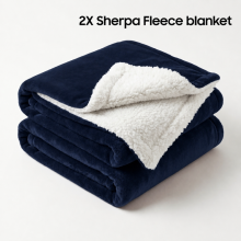 (2X Super King Blanket, Navy Blue) Moonlight Reversible Sherpa Fleece Wool Blanket - Ultra Soft Warm Plush Throw