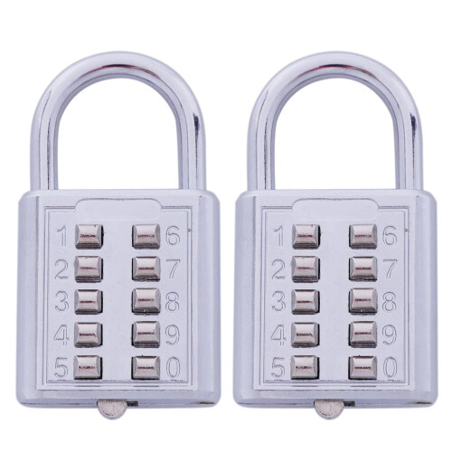 Anti-Theft Button Padlock Zinc Alloy 2-Pack Silver