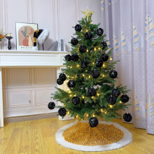 Faux Fur Black Christmas Ornaments with Gold Sequins 10 Pcs