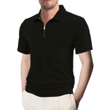 Men's Casual Zip Polo Shirt Regular Fit Short Sleeve