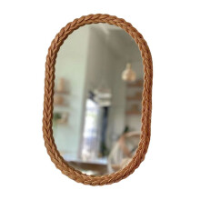 Rattan Woven Oval Mirror Wall Decor for Home Bedroom