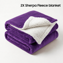 (2X Double Blanket, Purple) Moonlight Reversible Sherpa Fleece Wool Blanket - Ultra Soft Warm Plush Throw