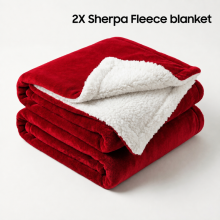 (2X Double Blanket, Burgundy) Moonlight Reversible Sherpa Fleece Wool Blanket - Ultra Soft Warm Plush Throw