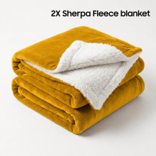 (2X Single Blanket, Ochre) Moonlight Reversible Sherpa Fleece Wool Blanket - Ultra Soft Warm Plush Throw