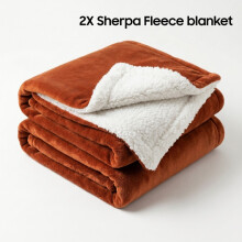 (2X Single Blanket, Rust) Moonlight Reversible Sherpa Fleece Wool Blanket - Ultra Soft Warm Plush Throw
