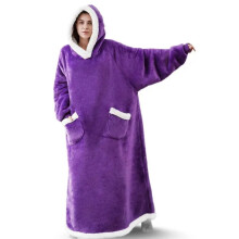 (purple, 150cm) Hooded Wearable Flannel Blanket With Sleeves, Oversized Giant Fleece Sweatshirt Blanket For Winter