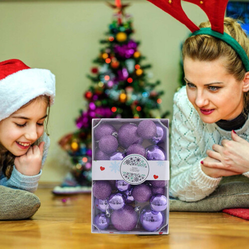 Purple Christmas Ornament Set Shatterproof 12 pcs 1