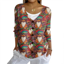 Women's Christmas Print Button-Up Cardigan Red