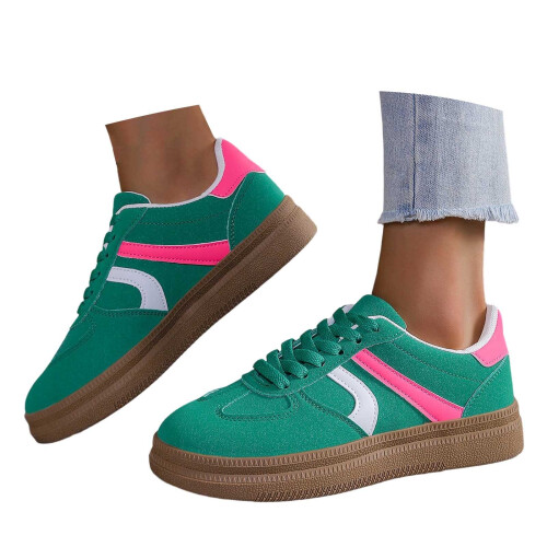 Suede Lace-Up Flat Loafers Comfortable Green Size 38 2