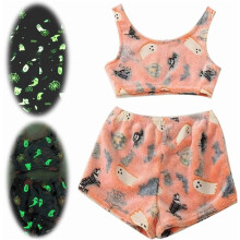 Halloween Glow-in-Dark Vest Pajama Set Flannel Pumpkin
