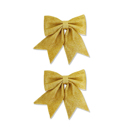 Christmas Tree Bows Yellow Sequined Bowknot Ornaments 6 Pack 1