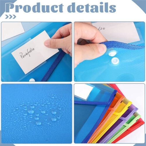 6 Pcs A4 Plastic Wallets Folders Popper Wallet Document Pockets Envelope File Folder with Button Closure Card Slot 1