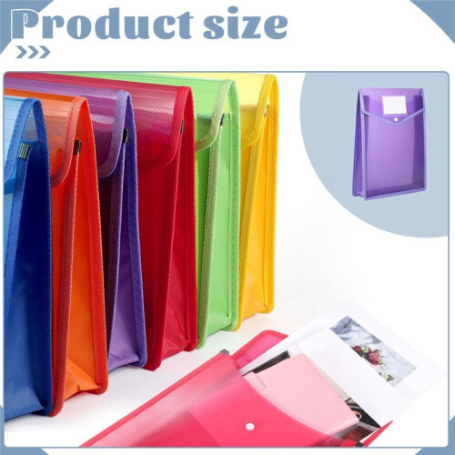 6 Pcs A4 Plastic Wallets Folders Popper Wallet Document Pockets Envelope File Folder with Button Closure Card Slot 2