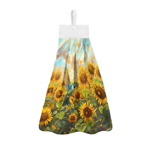 Hummingbird Sunflower Kitchen Towels 2-Pc Washable