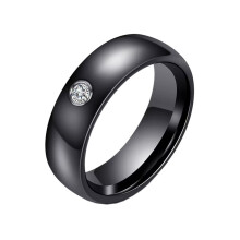 Women's Ceramic Wedding Band with Black Cubic Zirconia