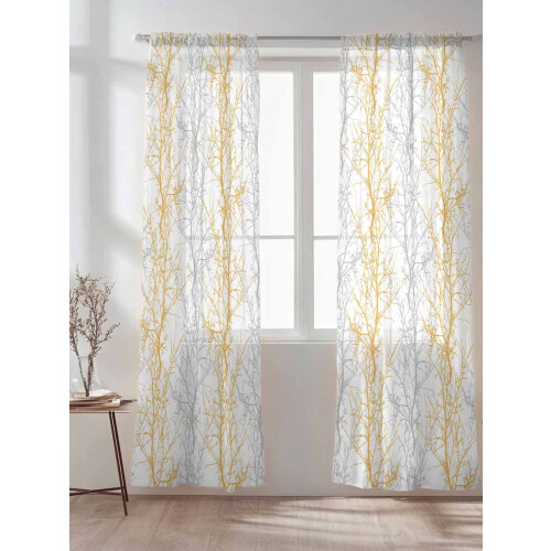 Orange and Grey Tree Branch Sheer Curtains 52x108 Rod 1
