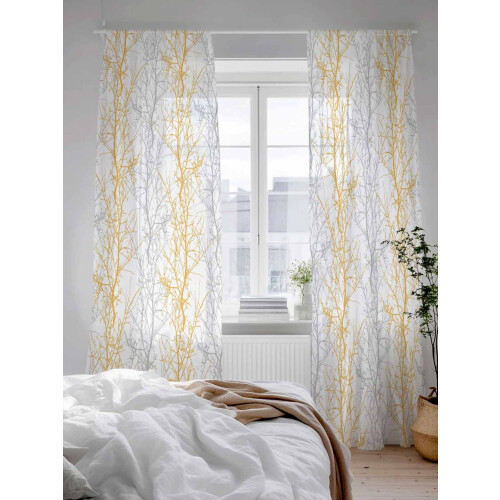 Orange and Grey Tree Branch Sheer Curtains 52x108 Rod 2