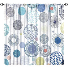 Abstract Circle Curtains Blue Dotted Striped Graffiti