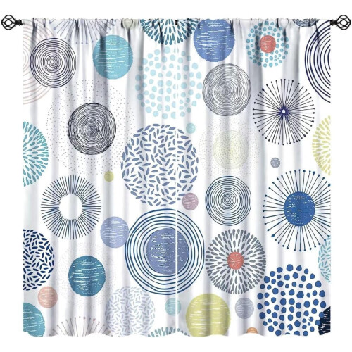 Abstract Circle Curtains Blue Dotted Striped Graffiti
