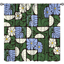 Geometric Floral Curtains Boho Botanical Green Blue White
