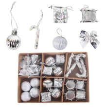 Christmas Tree Bauble Ornament Set Silver 24 pcs