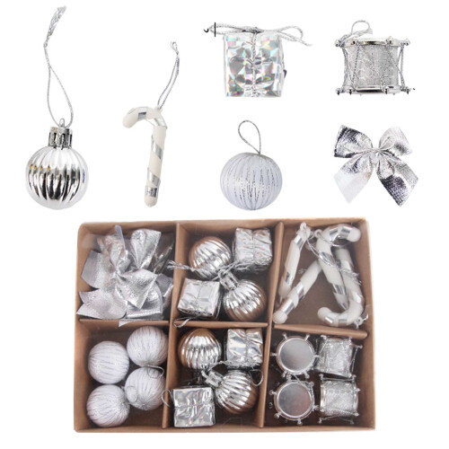 Christmas Tree Bauble Ornament Set Silver 24 pcs