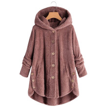 Plus Size Button Trench Cardigan Women Wool Hooded Loose