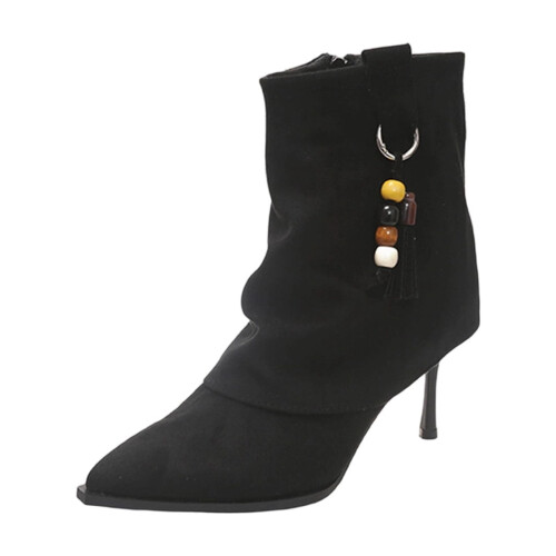 Black Suede Pointed Toe High Heel Ankle Boots