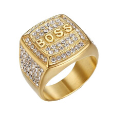 Men's Stainless Steel CZ Ring Gold Tone Size 13