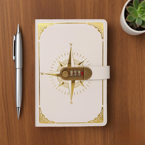 A5 Password Notebook Leather Cover Vintage Compass Design