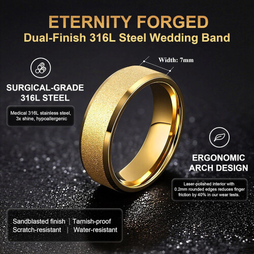 Stainless Steel Wedding Ring 7mm Sandblasted Polished 1