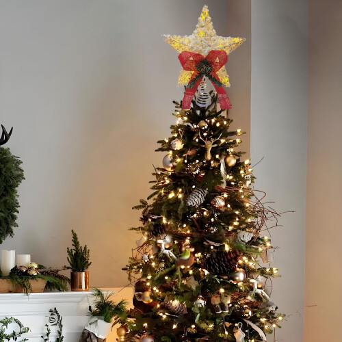 Rattan Christmas Tree Topper Star with 10 Warm LED Lights