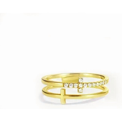 Double Cross Ring 18K Gold Plated CZ Stackable Faith Hope 2