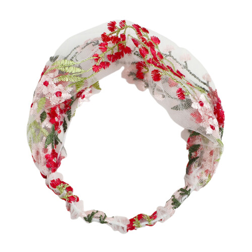 Women's Embroidered Flower Headband with Smooth Net Yarn 1