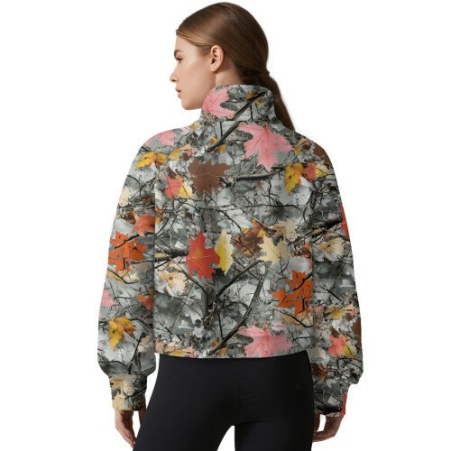 Cropped Hoodie Sweatshirt Camo Forest Gray Half Zip 1