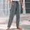 Women's Cotton Linen Pants Solid Color Wide Leg with 2