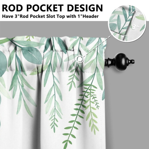 Green Leaves Kitchen Curtains Set with Valance 3 Pieces 2