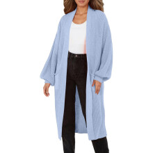 Women's Blue Knitted Lightweight Long Cardigan
