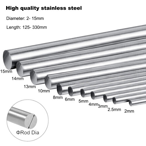 304 Stainless Steel Round Rod 3mm x 200mm 10Pcs 1