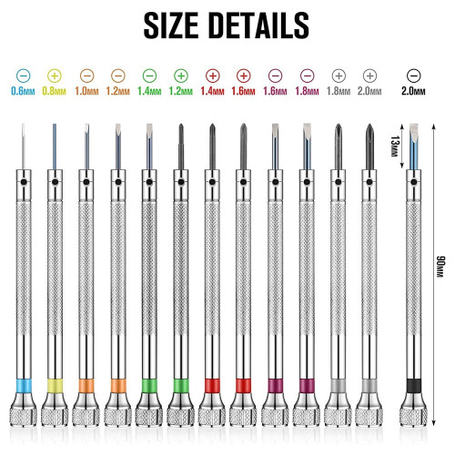 Mini Watch Screwdriver Set 0.6-2.0 mm 13 pcs with 1