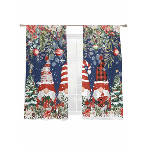 Christmas Tree Gnomes Sheer Curtains Navy Snowflake