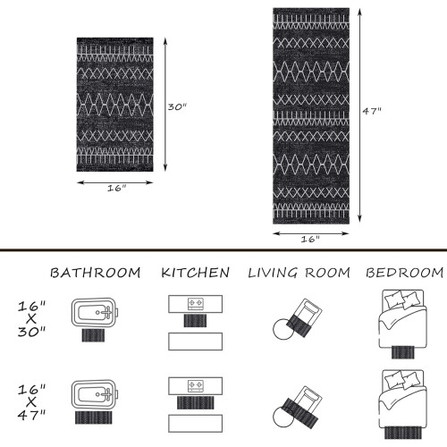 Non-Slip Kitchen Runner Rug Set Dark Blue Black 2-Piece 1