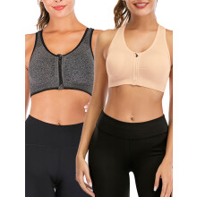 Women's Sports Bra with Front Zipper Padded Stretch Fitness