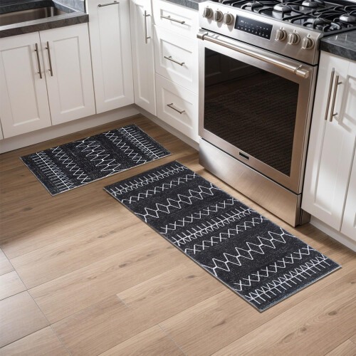 Non-Slip Kitchen Runner Rug Set Dark Blue Black 2-Piece 2