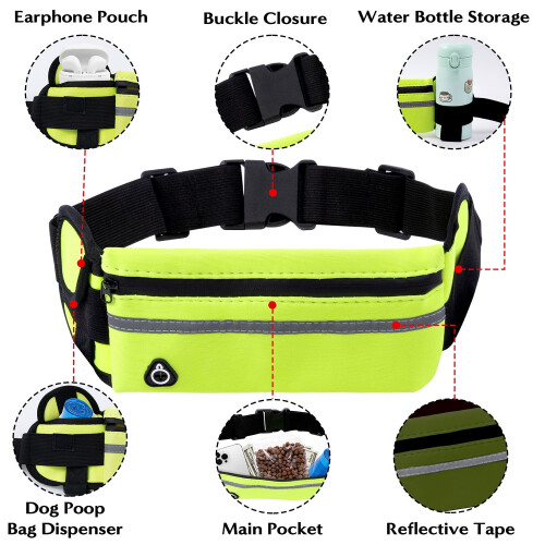 Hands-Free Dog Leash Green Durable Adjustable Belt for 2