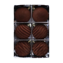 Brown Velvet Flocked Christmas Ornaments 6PCS 3.15 Inch