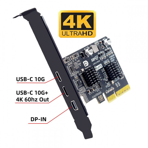 PCIe 4x to Dual USB-C and 4K60 Display Adapter 1