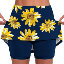 Women's Floral Athletic Skorts Elastic Mid-Waist Summer