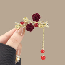 Pearl Tassel Hair Clip Rose Butterfly Hanfu Wedding